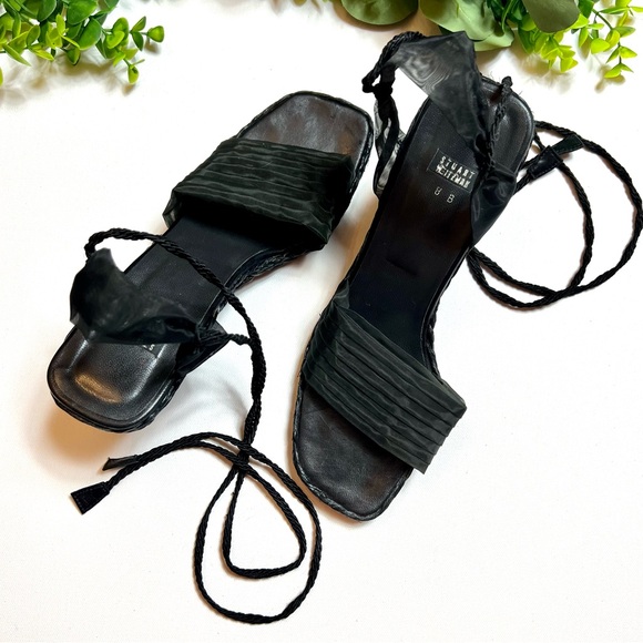 Stuart Weitzman Black Espadrilles Wedge Square Tow Lace Up Sandals - Picture 2 of 8